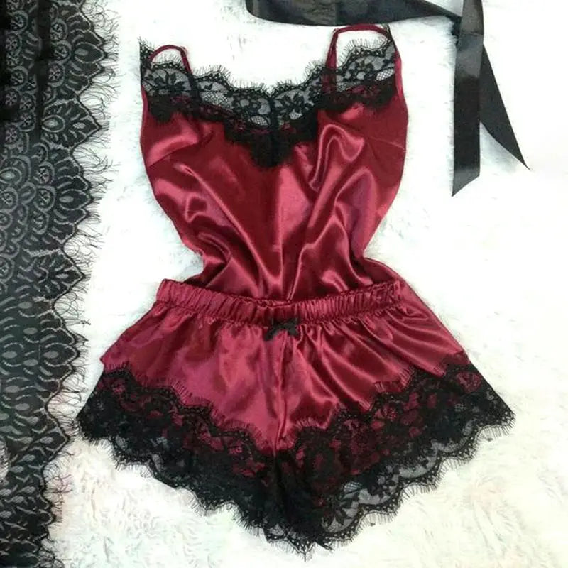 Satin Cami Set And Shorts Nightwear With Lace Trim Breathable For Warm Spring And Summer Nights