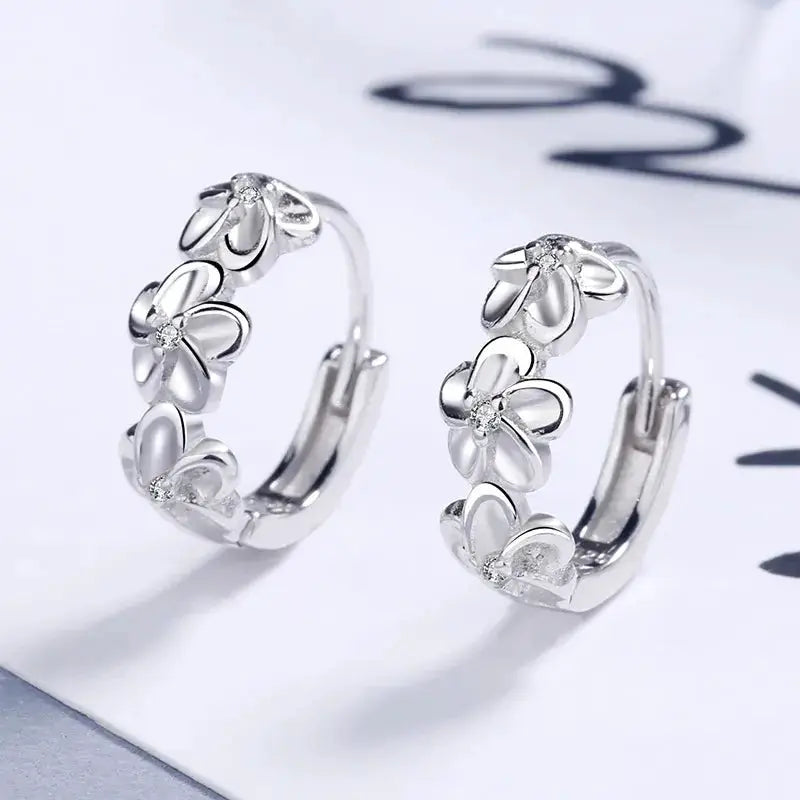 925 Sterling Silver Zircon Flower Stud Earrings For Women Wedding Jewelry High Quality