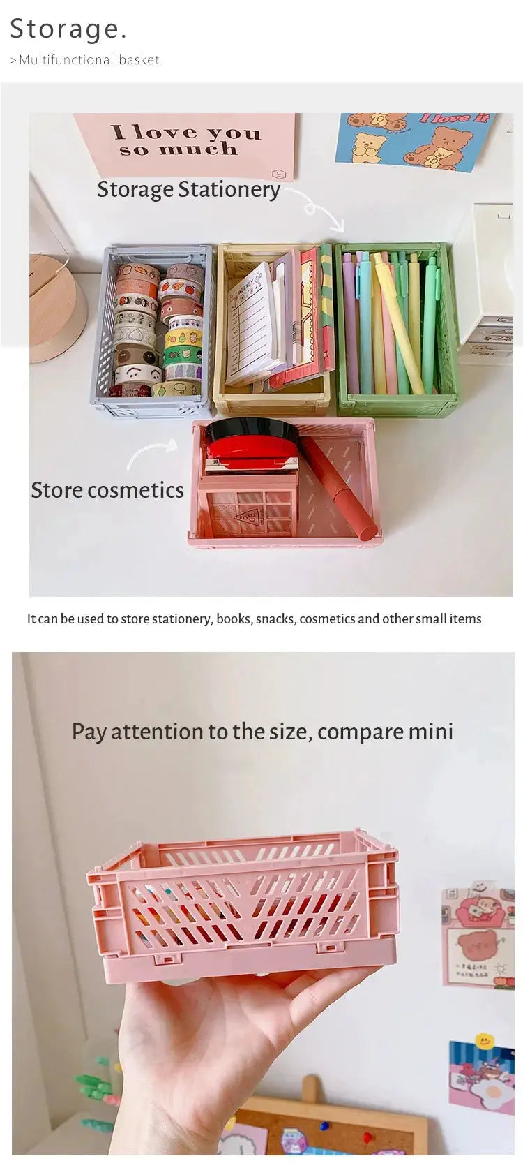 Six-color folding plastic storage baskets set for desktop organization by Simples Market