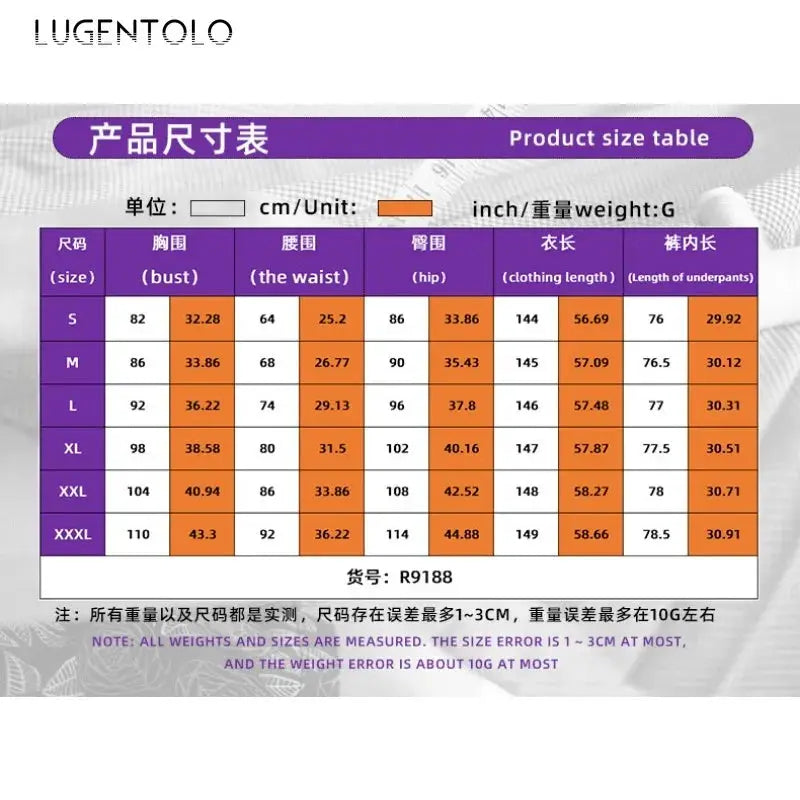 Jumpsuit size chart for sparkling sequins seamless jumpsuit by Simples Market; LUGENTOLO logo visible
