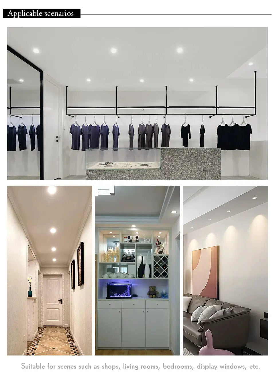 LED recessed round downlight; 5–18W, 220–240V, warm and cool white, suitable for shops, hallways, and home interiors