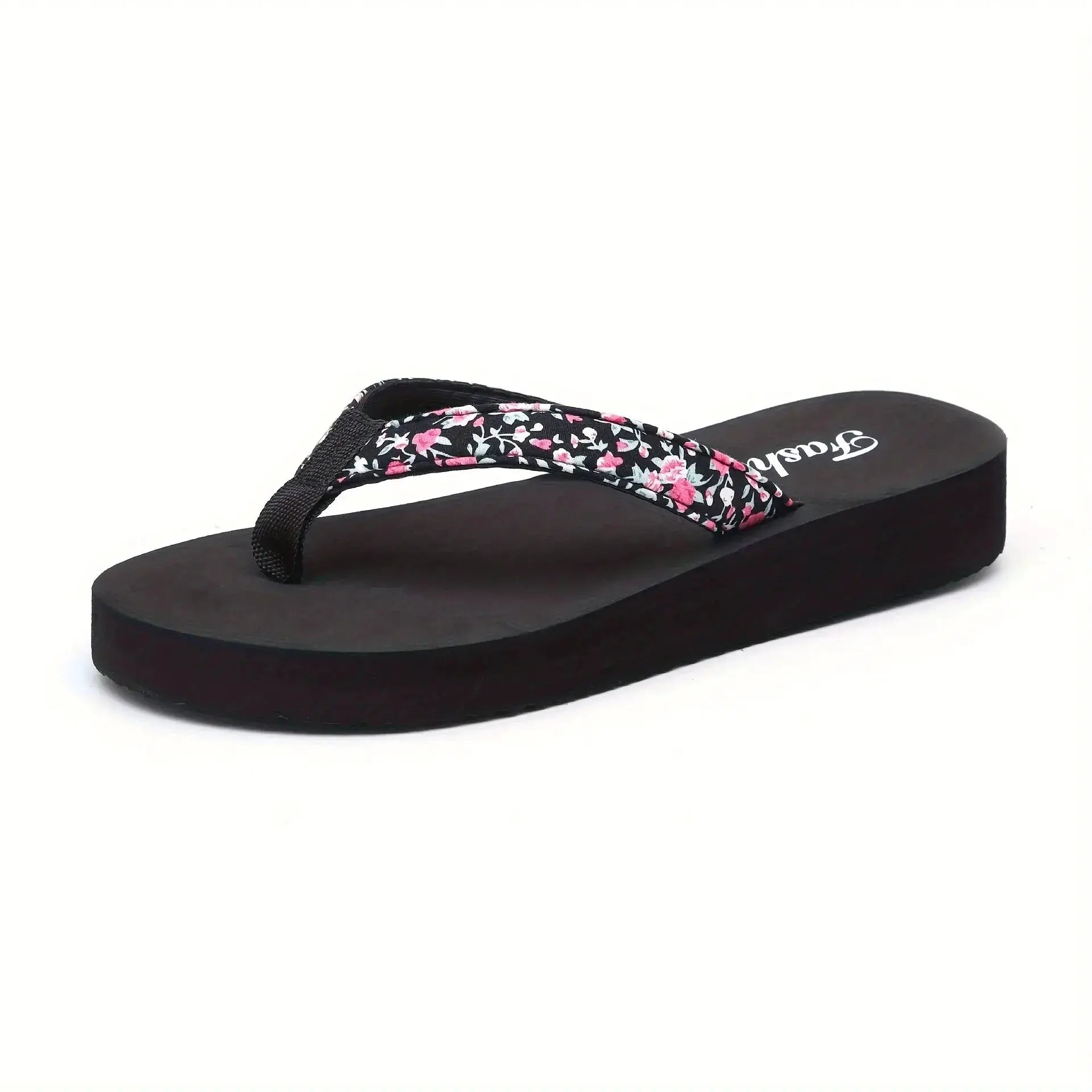 BloomJoy Womens Flower Pattern Flip Flops Lightweight Non Slip Platform For Beach And Everyday Comfort
