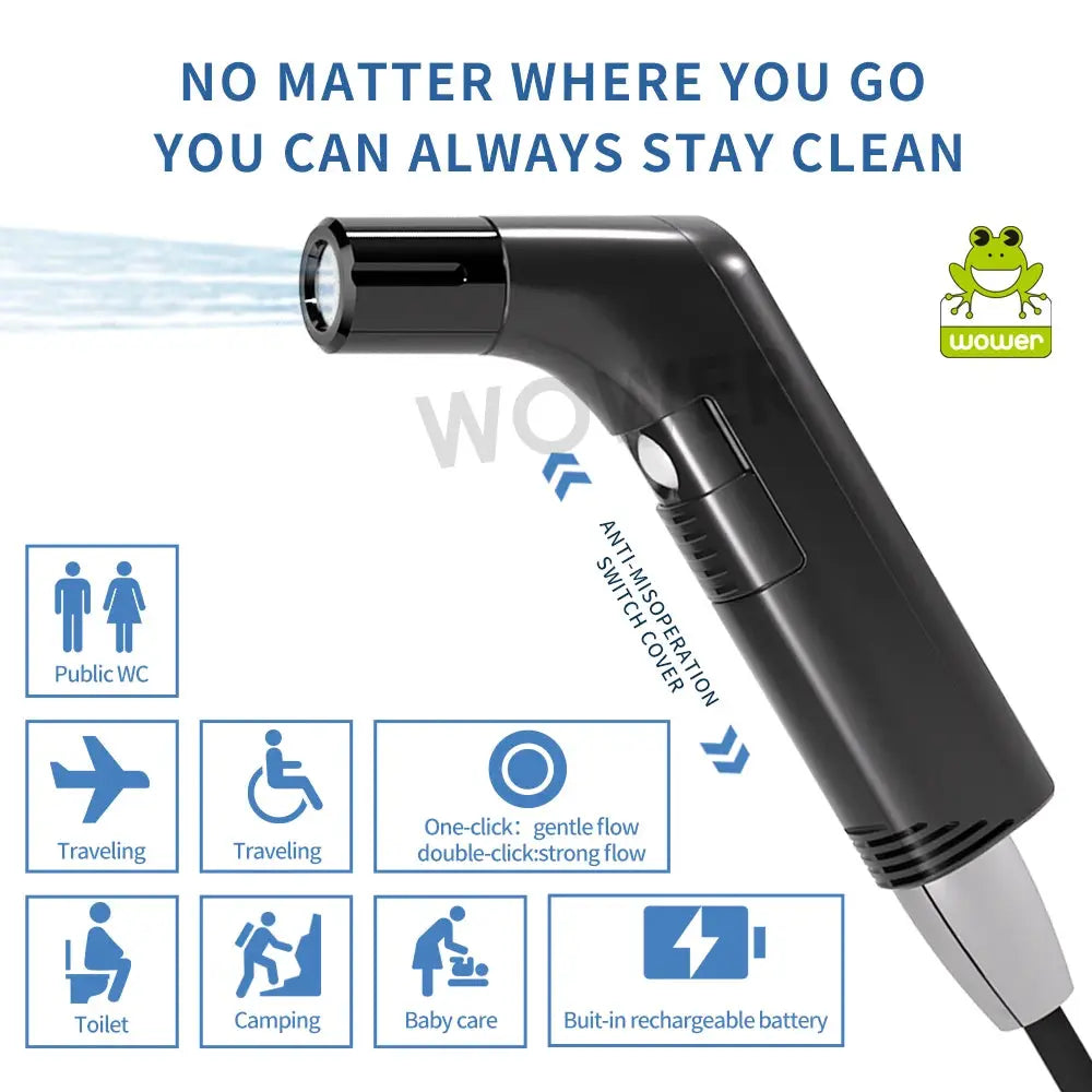 2.5L portable electric bidet handheld sprayer from Simples Market, rechargeable, black with silver nozzle.