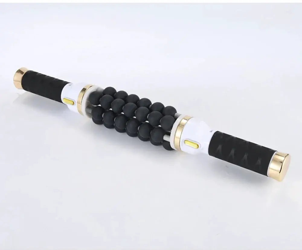 Simples Market rolling bead massager with black bead roller, white-gold end caps, and black grip handles.