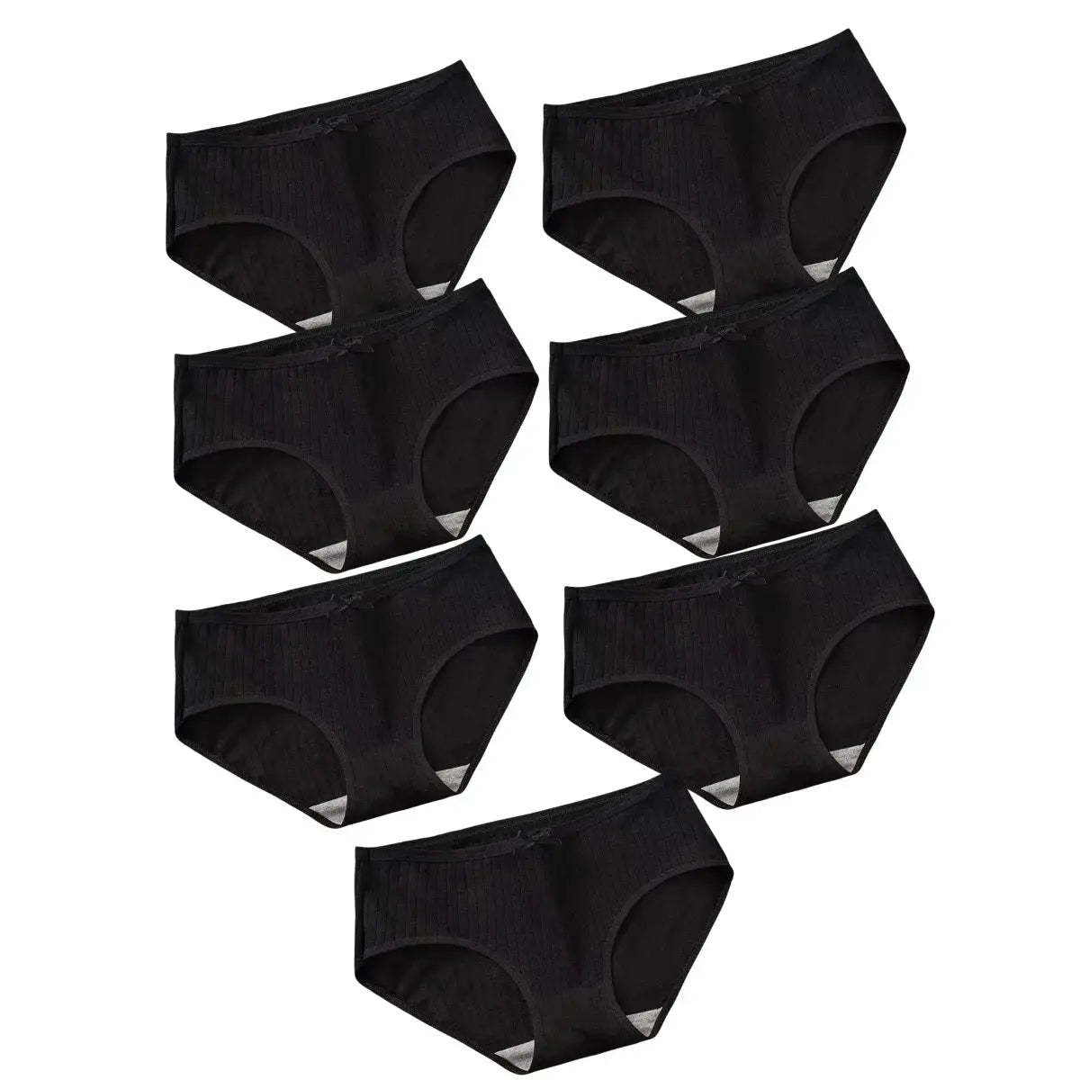 Women's cotton ribbed mid-rise panties, 7-pack in black with bow detail by Simples Market
