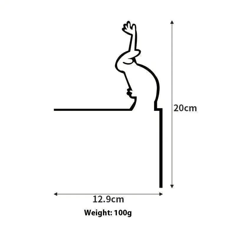 Black shower figure metal wall art on aluminum plate by Simples Market; minimalist line bathroom decor.