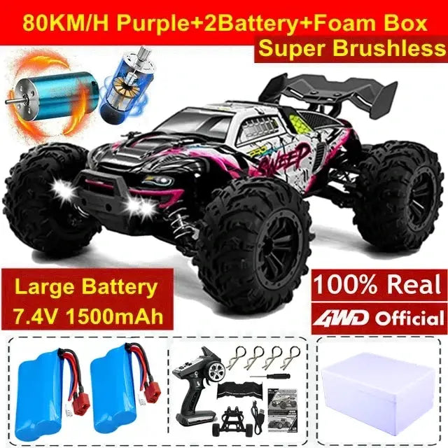 4WD Remote Control Off Road 4X4 High Speed Brushless Buggy Truck 80 KMH Drift Racing Toy for Kids and Adults