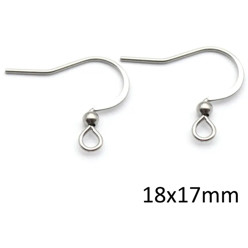 Stainless steel earwire earring hooks, 50pcs, Simples Market, silver-tone, 18x17mm