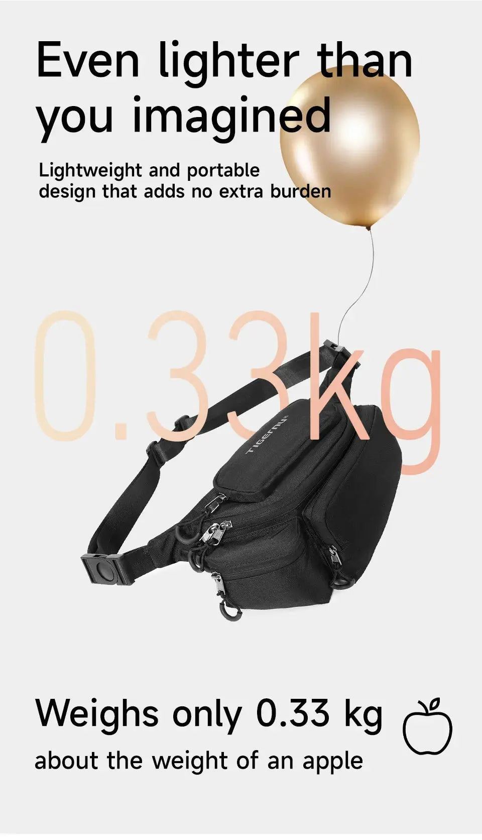 Simples Market Tigernu black chest bag crossbody sling for men with multiple zip pockets