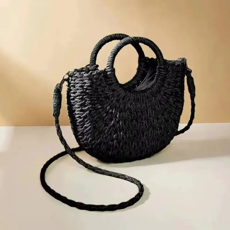 Yogodlns Handmade Half Round Rattan Woven Straw Bag Summer Women Messenger Crossbody Small Beach Handbag New