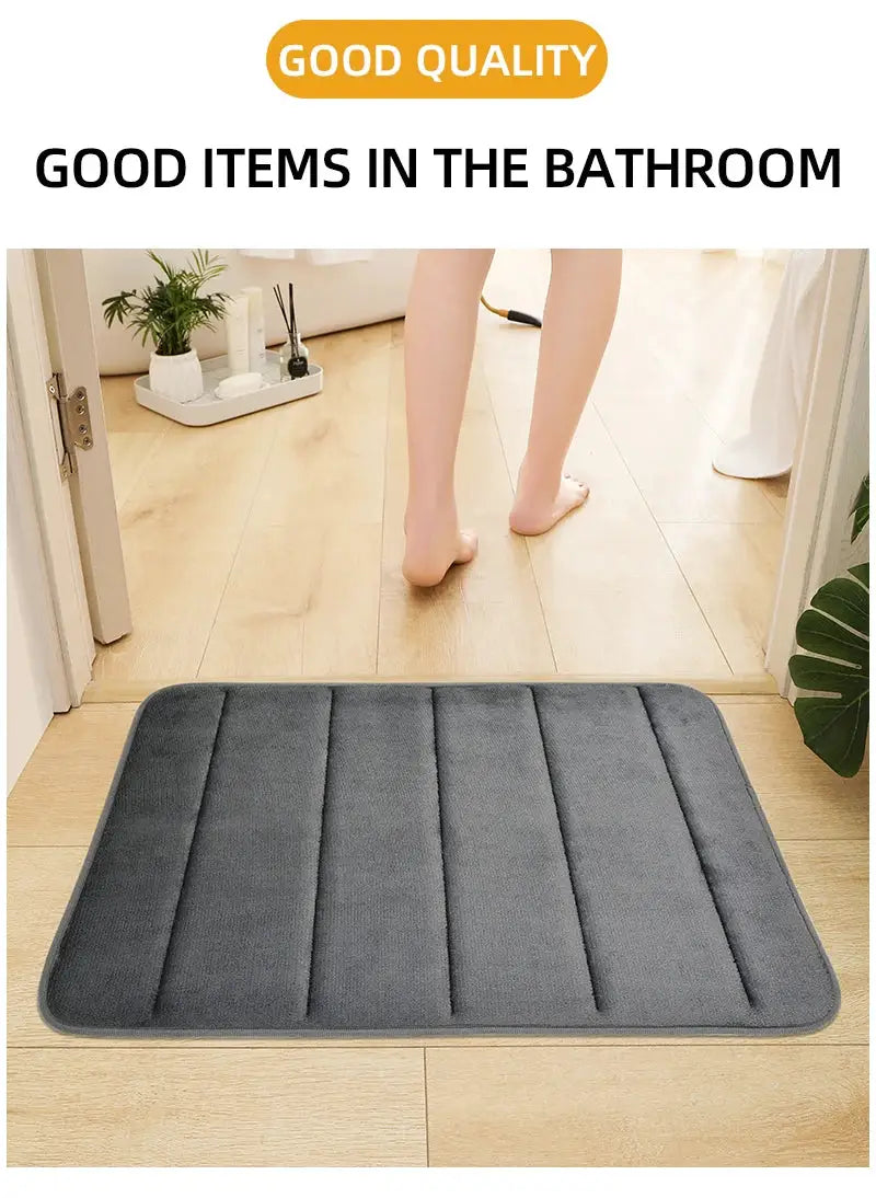Bathroom coral velvet anti-skid mat in gray, quick water absorption, machine washable