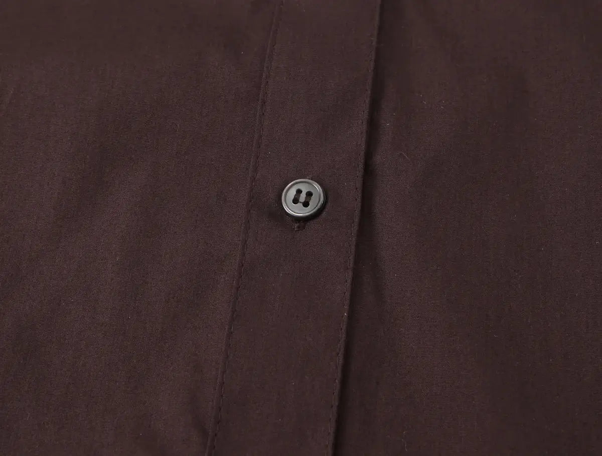 NLZGMSJ women's dark brown shirt button placket close-up, Simples Market