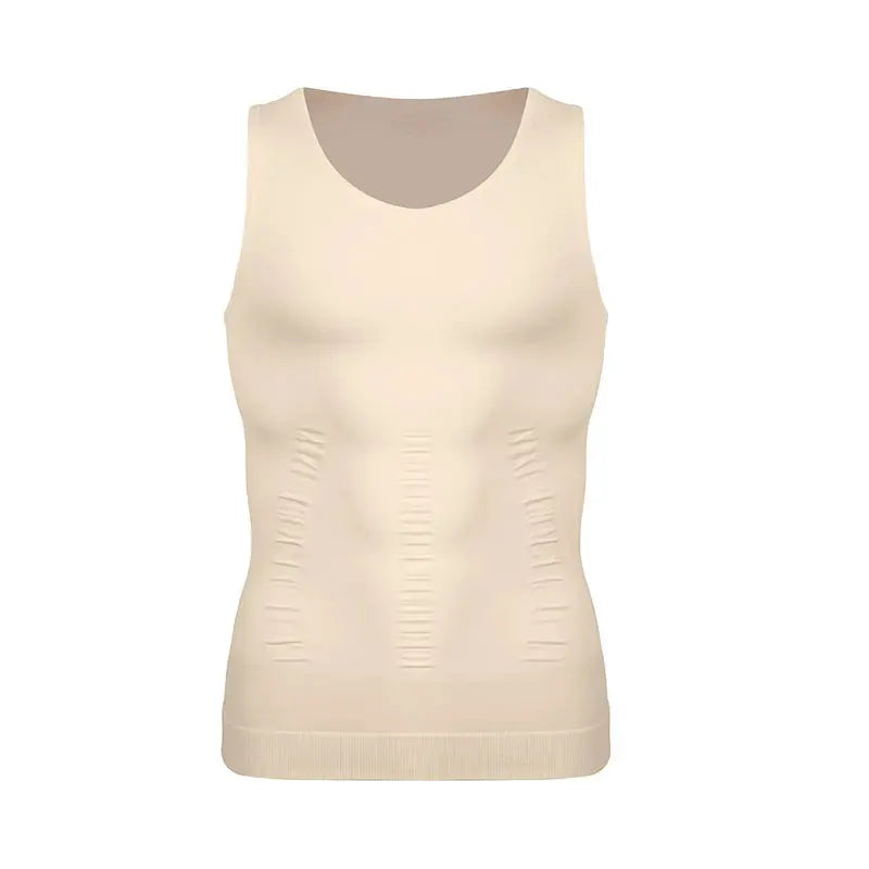 Men's compression vest shapewear beige sleeveless body shaper for gym tummy control