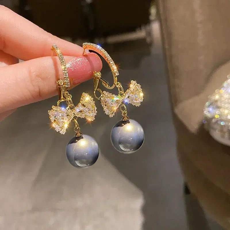 2022 New Trend Simulation Pearl Long Earrings With Flower Rhinestone Pendant For Women Wedding Korean Jewelry