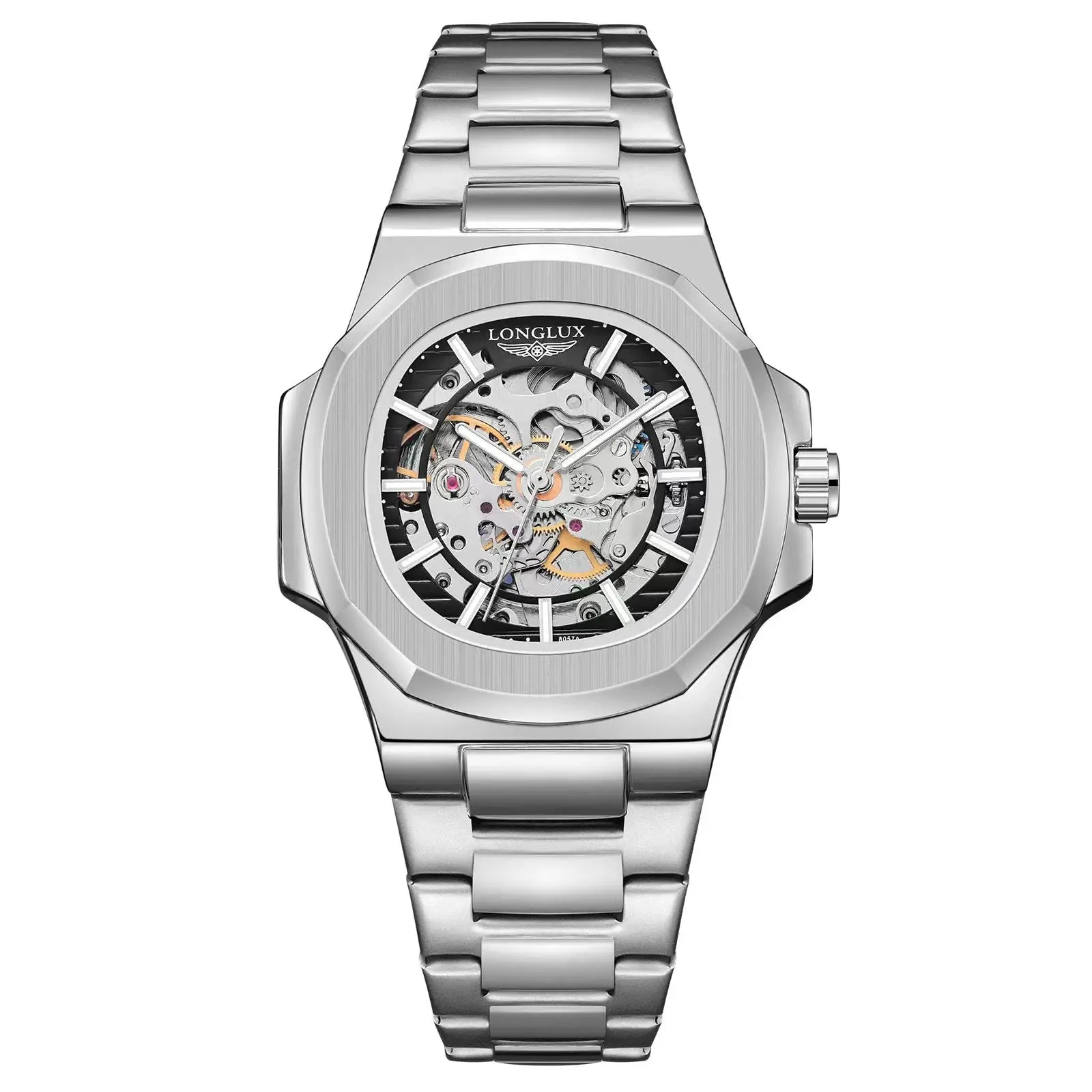 LONGLUX Men Automatic Mechanical Skeleton Watch Luxury Waterproof Stainless Steel Timepiece For Business And Casual Wear