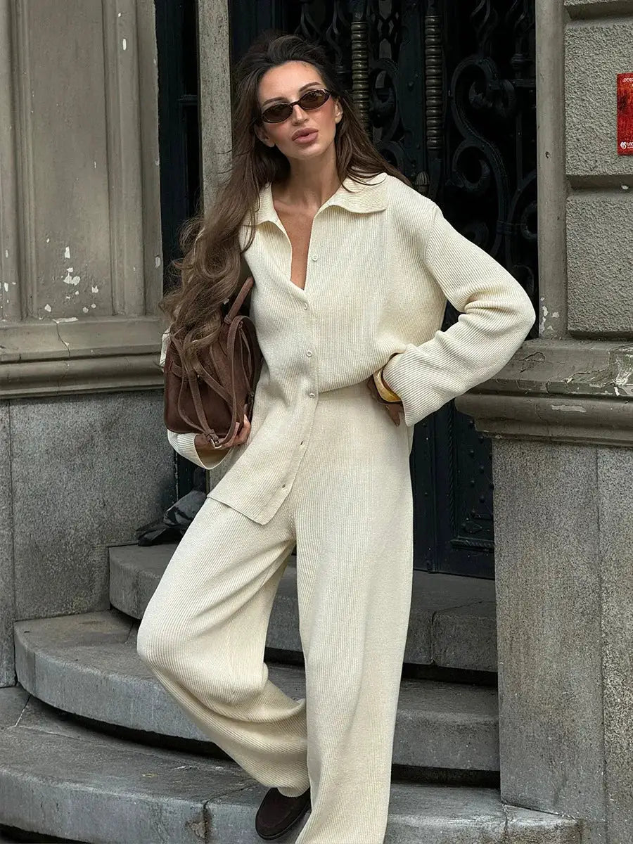 Bornladies Autumn Winter Knit Cardigan Pants Set Two Piece Outfit
