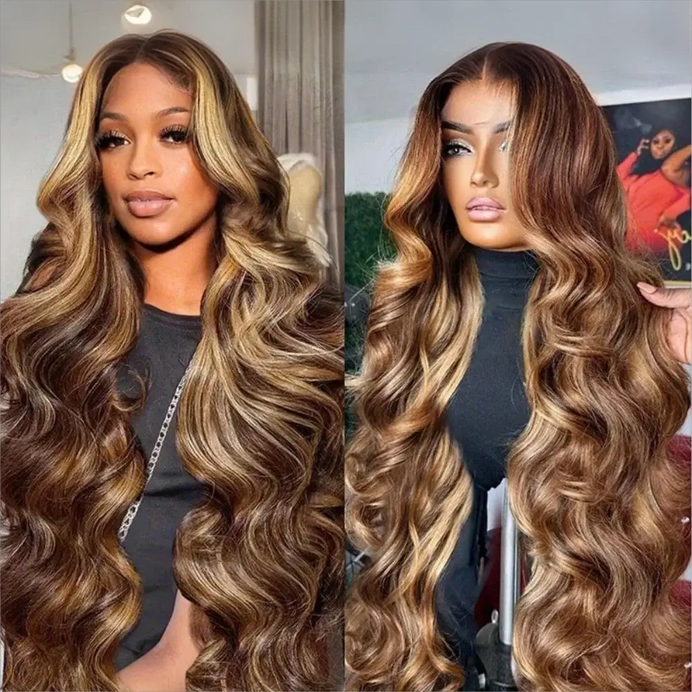 CYPHA 30 Inch Honey Blonde Ombre Lace Front Wig Human Hair 13x4 HD Lace Front Glueless Body Wave