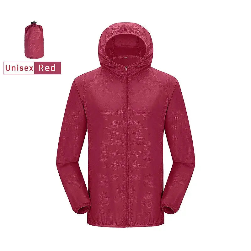 JNLN Unisex Hiking Jacket red waterproof hooded windbreaker