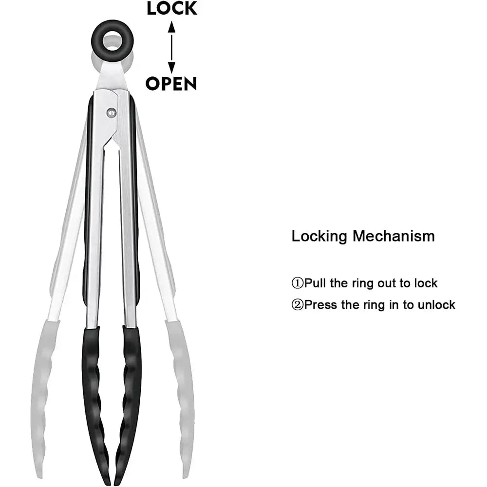 LMETJMA Silicone Kitchen Tongs Nonstick Heat Resistant for BBQ Salad Pasta Steak Noodles JT302
