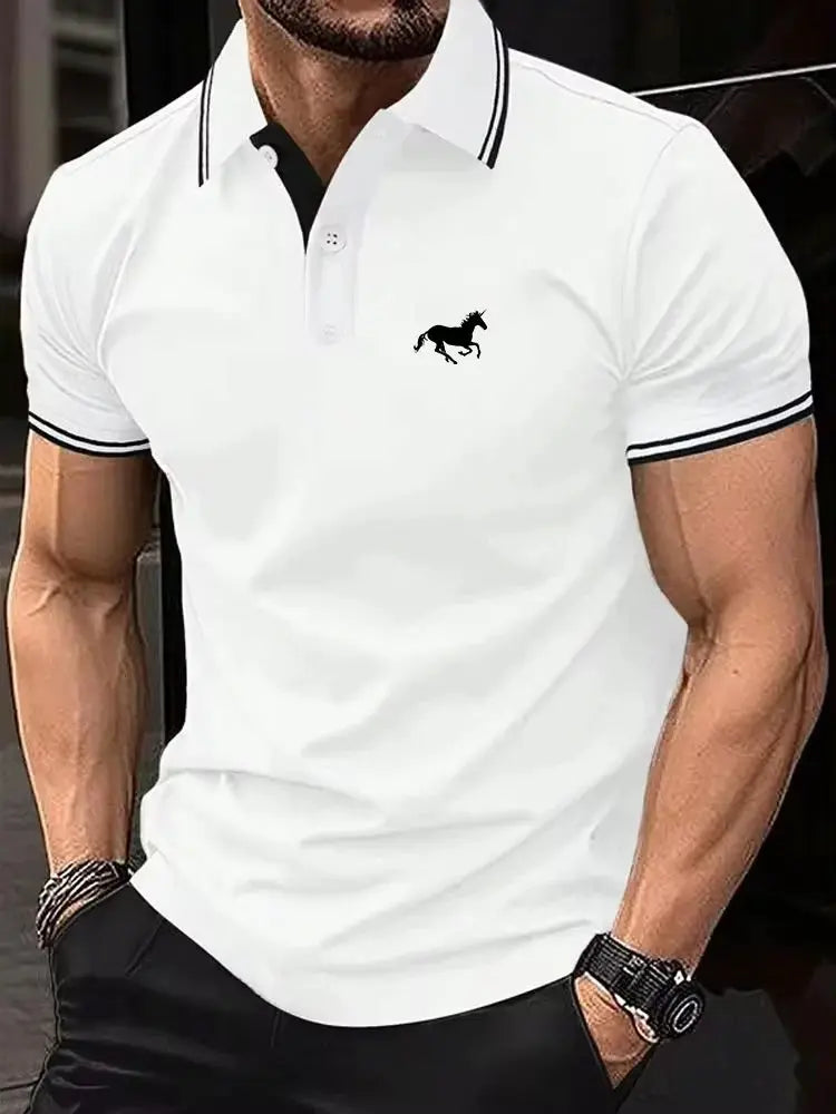 Men's Short Sleeve Polo Shirt Button Lapel Casual Summer Top Polyester Breathable Comfort Size S3XL
