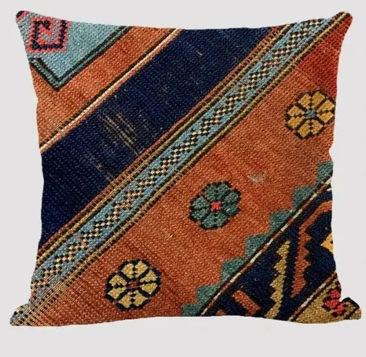 Bohemian linen cushion cover with multicolor geometric print for living room decor