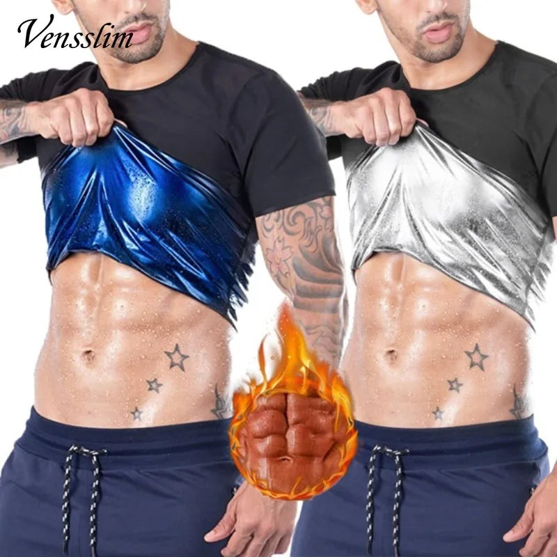 Vensslim men’s sauna vest by Simples Market; metallic blue and silver pair shown