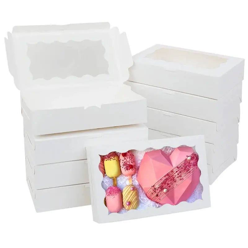 White gift boxes with clear windows; stacked set for cookies, chocolates, or cake by Simples Market