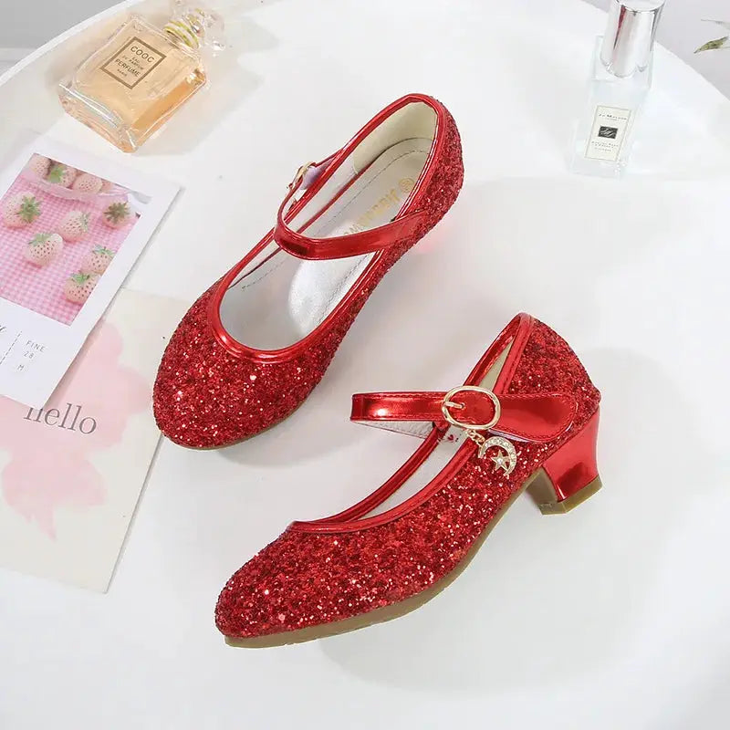 PrincessSteps Girls Red Leather Party Heels With Comfortable Rounded Toe And 1 To 3 Cm Heel Height For Weddings