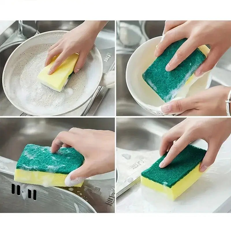 Simples Market 20-pcs double-sided kitchen scouring pads sponge; yellow sponge with green scrubber for pots and bowls