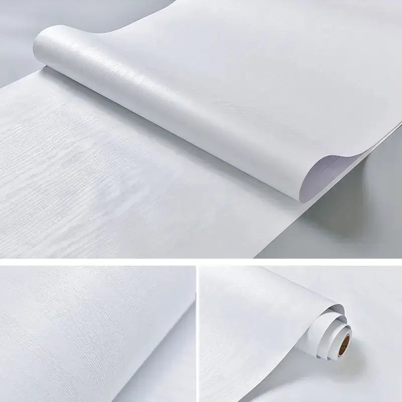Vinyl self-adhesive white wood grain wallpaper roll for walls and furniture, waterproof PVC decor