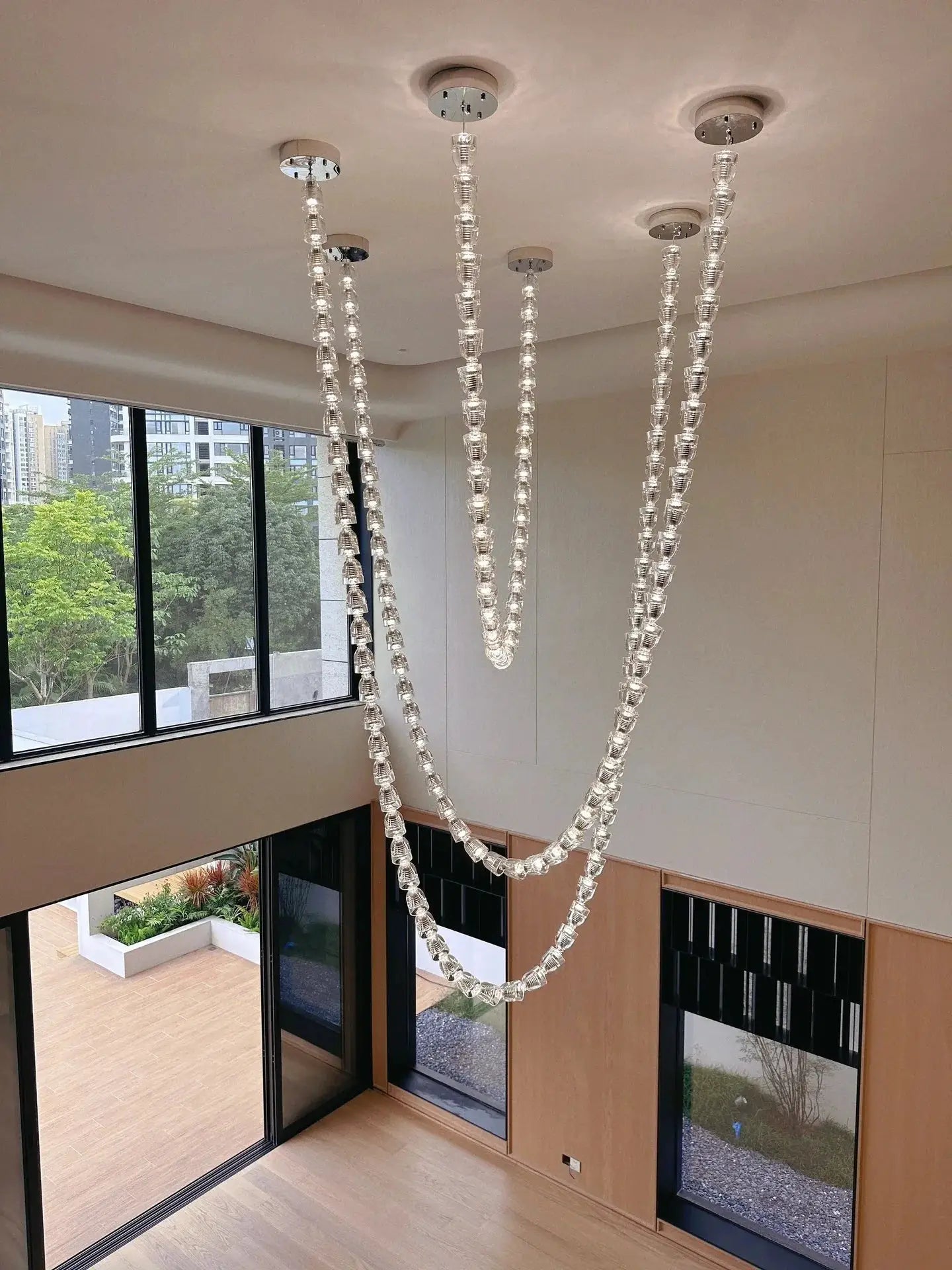 Necklace chandelier ceiling light with multi-strand crystal acrylic beads, adjustable length