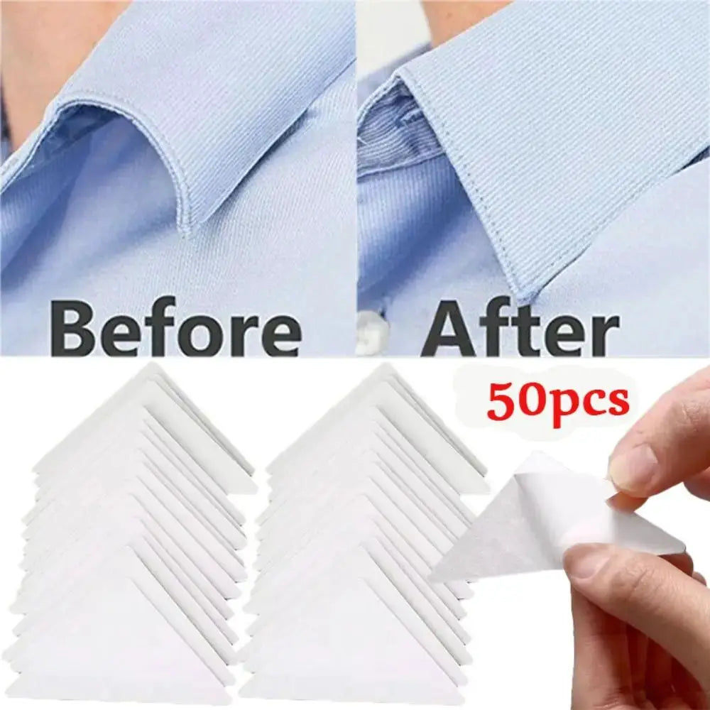 50 Piece Self Adhesive Collar Pads And Styling Tape For Warp Free Neat Shirt Collars Neck Protector