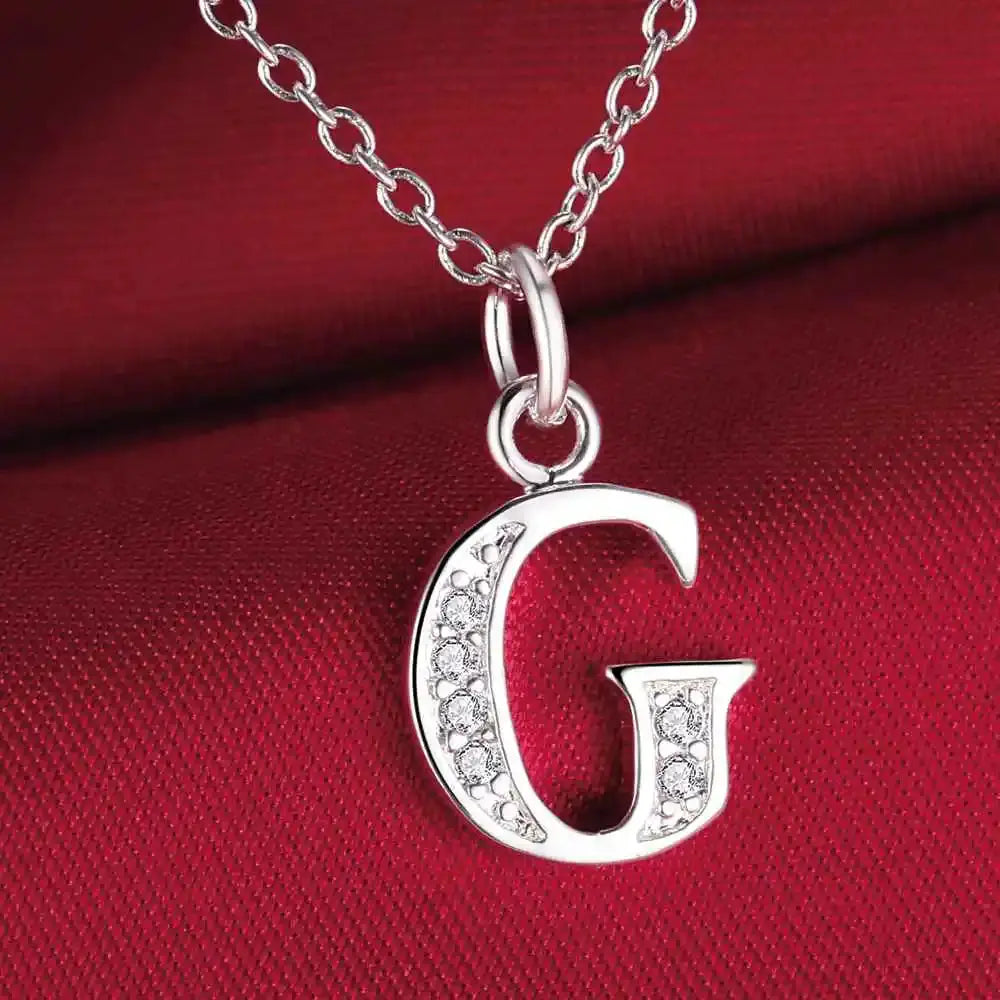 Sterling silver letter G pendant necklace with zircon stones