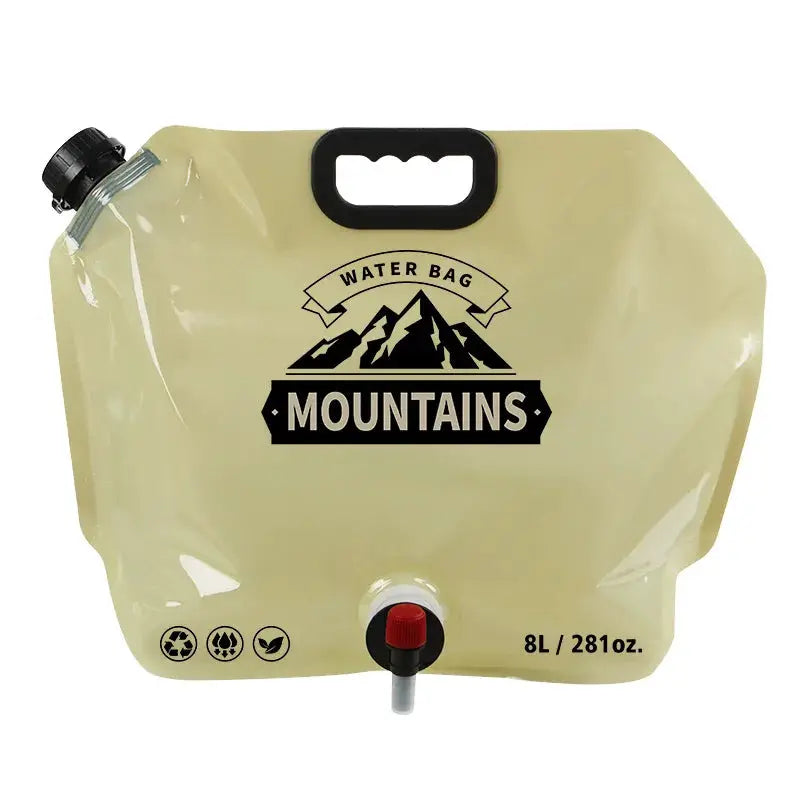 Mountains collapsible water container bag, 8L, yellow translucent with handle and spout
