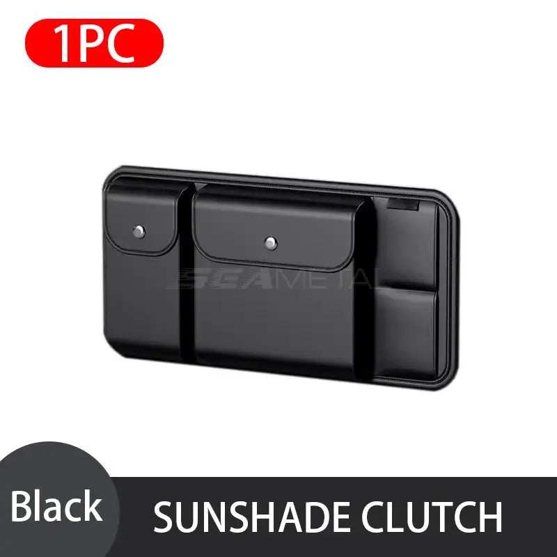 BLALION car sun visor organizer black leather multi-pocket sunglasses and card holder