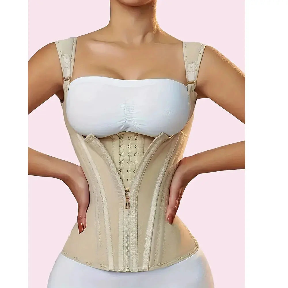 ElaraFit Court Style Mesh Waist Cincher Vest With High Elasticity Zipper And Button Closure For Secure Shaping