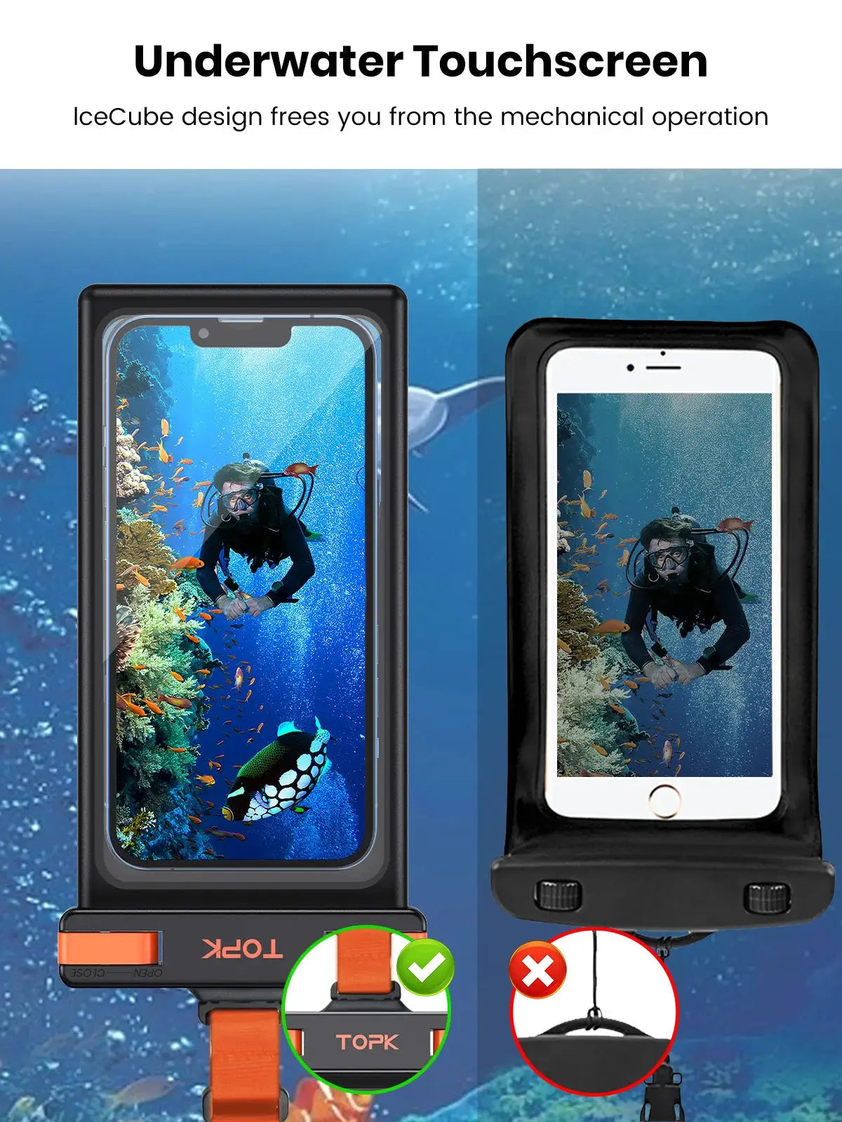 Topk Waterproof Phone Pouch IPX8 Underwater Case With Touchscreen Access For Phones Up To 7 Inches