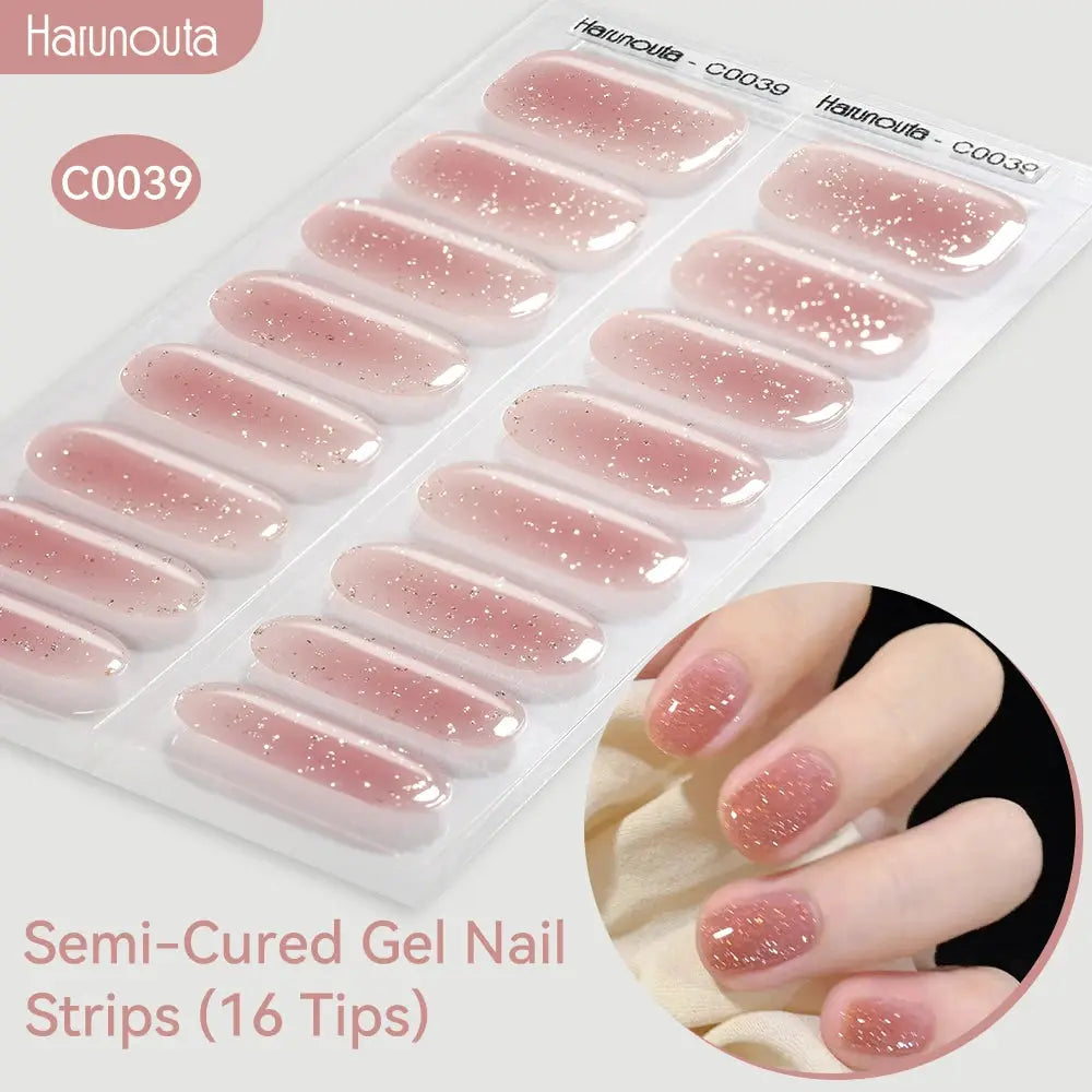 Simples Market Gradient Auroras semi-cured gel nail strips with pink glitter (16 tips)