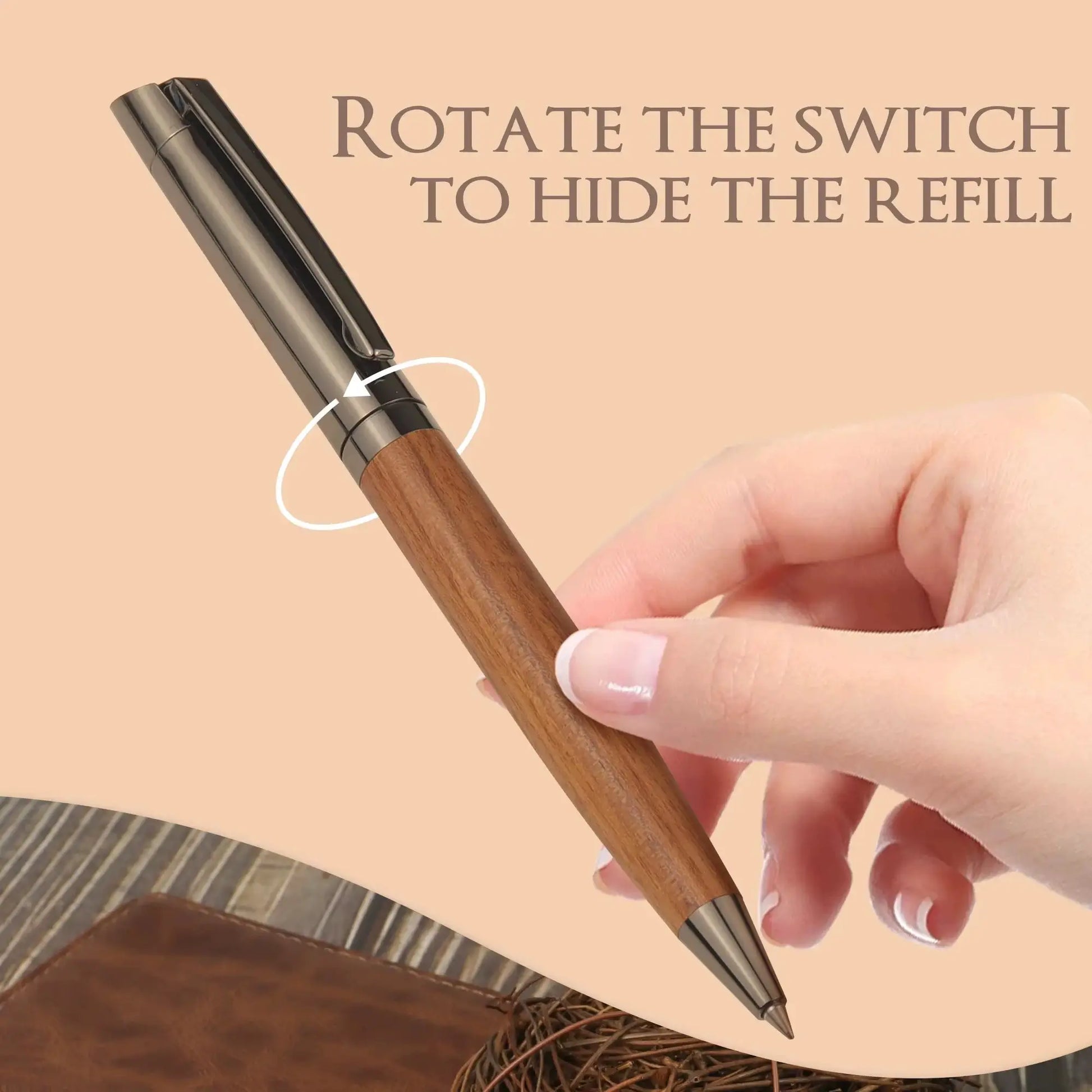 Premium metal ballpoint pen with wood barrel and black ink for smooth writing