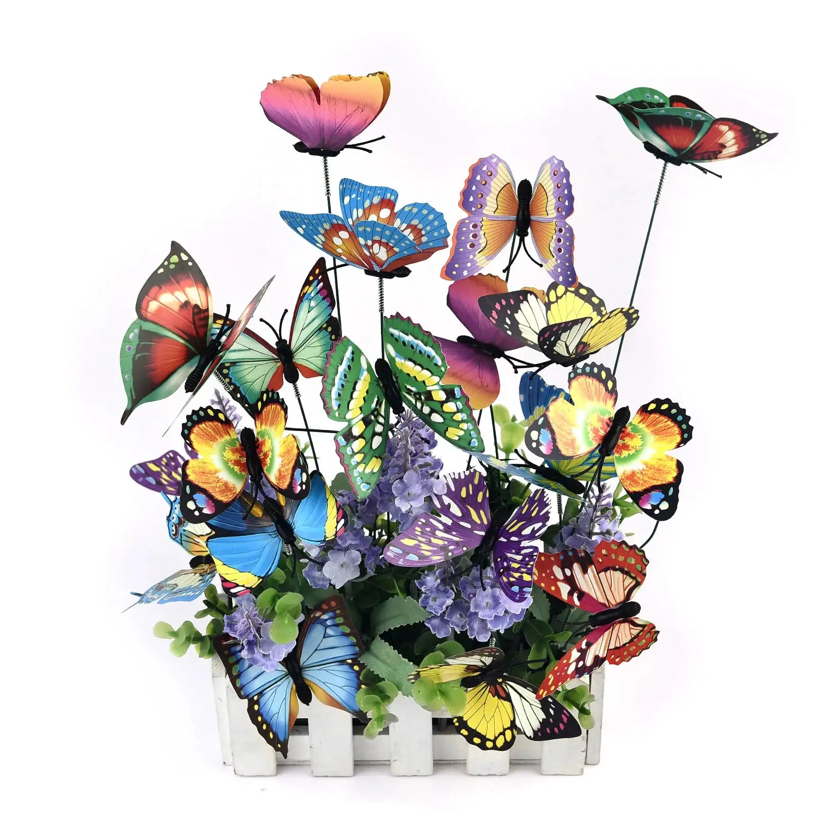 24 Piece Colorful Butterfly Garden Stakes Set For Yard Planters Outdoor Decor Whimsical Flower Pot Decoration