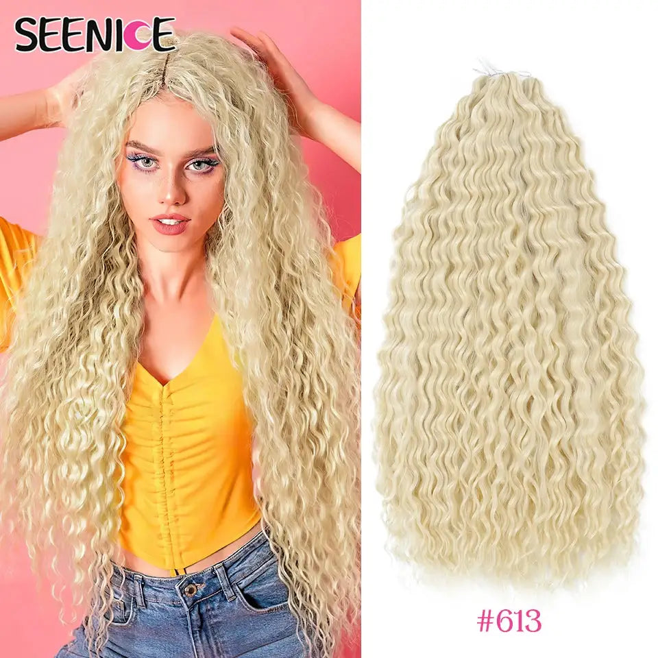 Ariel Curl crochet hair extension by SEENICE, ombre blonde water-wave braids, 22in, synthetic