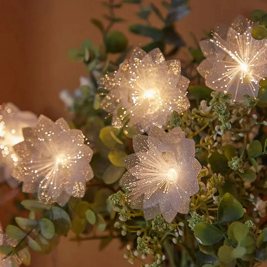 2/3M LED Fiber Optic Fairy Light Garland Battery Operated Christmas Decoration With Artificial Flowers Festoon