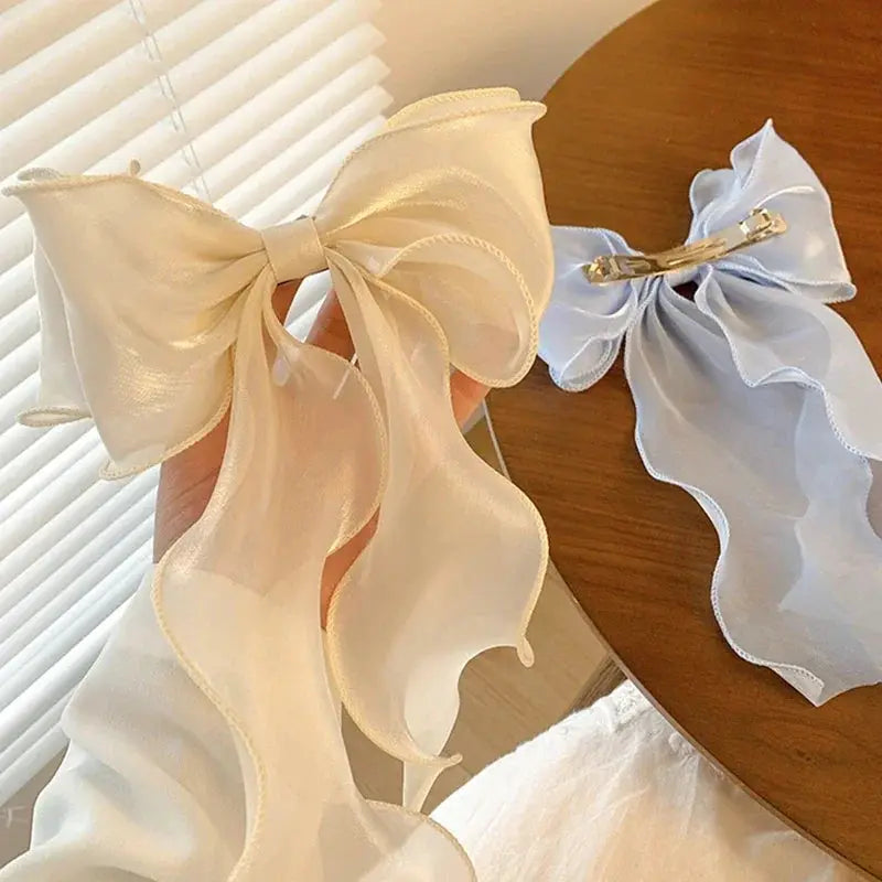 Elegant Blue Satin Chiffon Bow Hair Clip Barrette For Women And Girls With Shiny Bow Knot Accessory