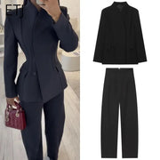 ETJ 2025 women's black slim suit jacket and matching trousers 2-piece set by Simples Market
