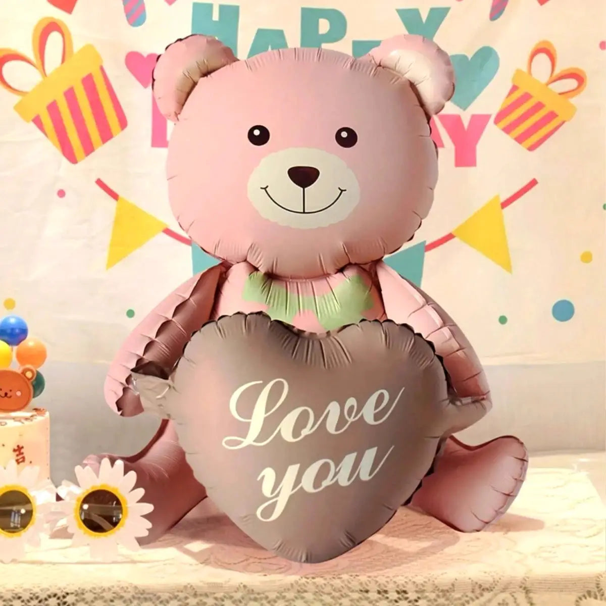 3D Lying Cartoon Matte Heart Bear Aluminum Film Balloon For Birthday Party Valentines Day Baby Shower Decor
