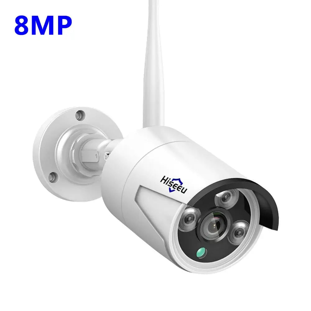 Hiseeu 8MP wireless IP security camera, white outdoor bullet with mounting base