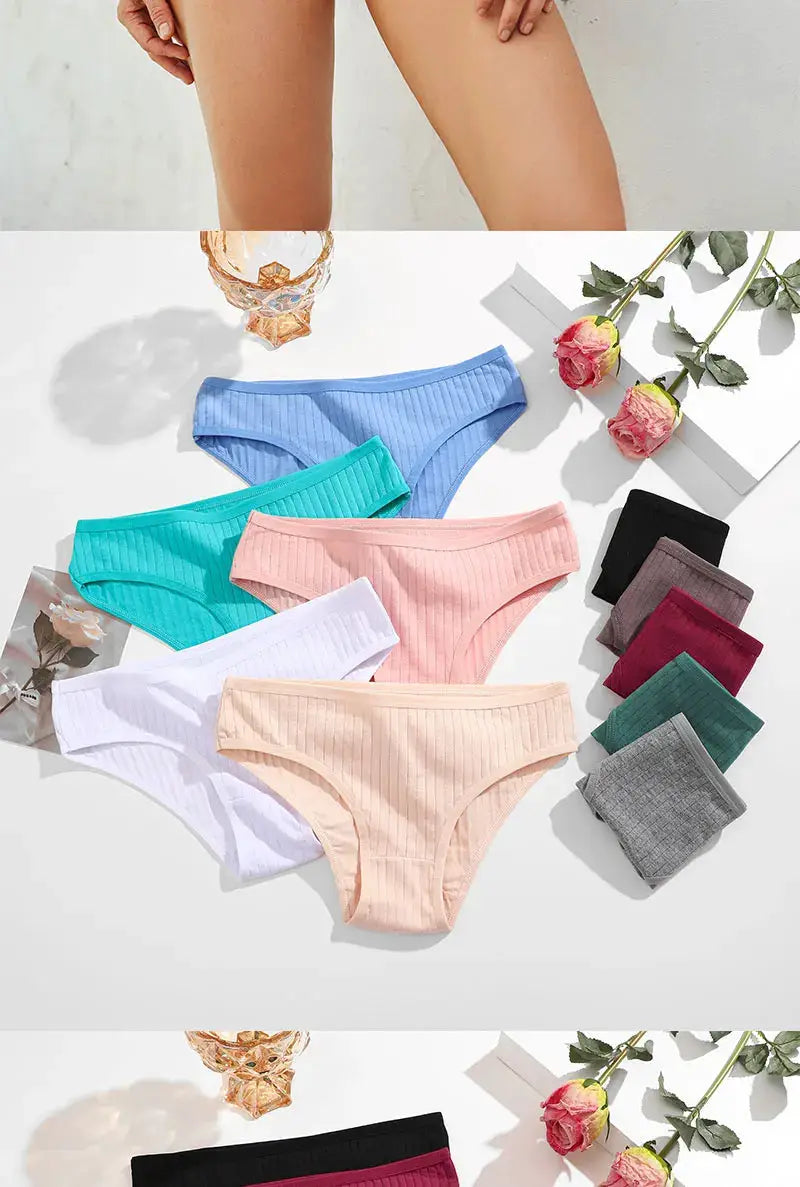 4-piece set of Simples Market women's cotton ribbed panties in assorted solid colors