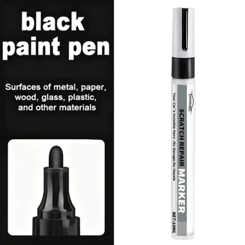 Car scratch repair pen, black paint pen for DIY touch-ups on dashboards, doors, and trim.