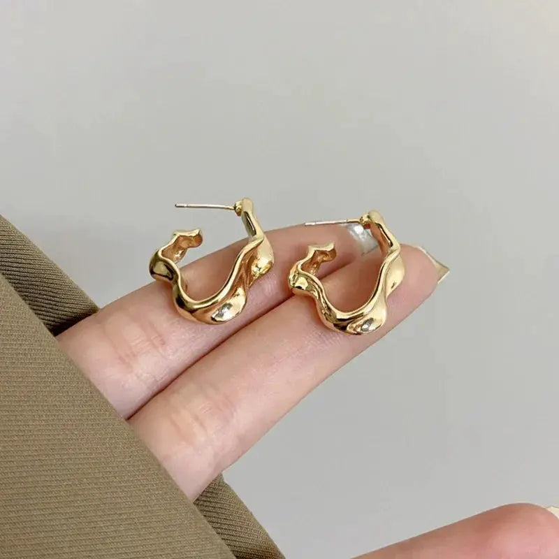 Earrings Simples Market gold irregular hoop pair with retro minimalist style for women