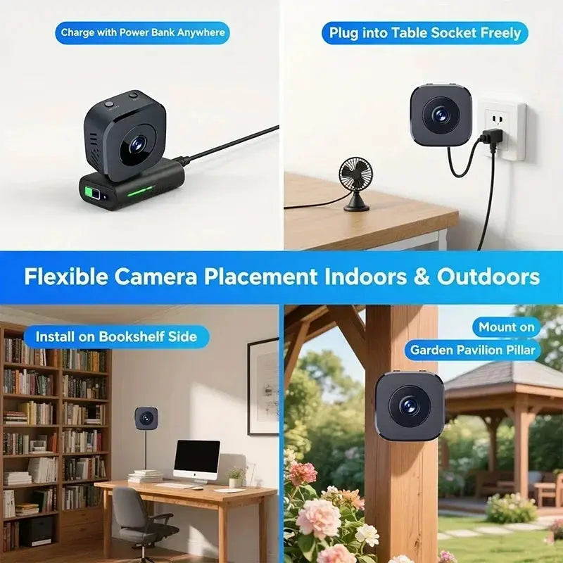 Lenovo Mini Security Camera Pro, black cube WiFi cam with 4K, 2-way audio, motion detection & infrared night vision.